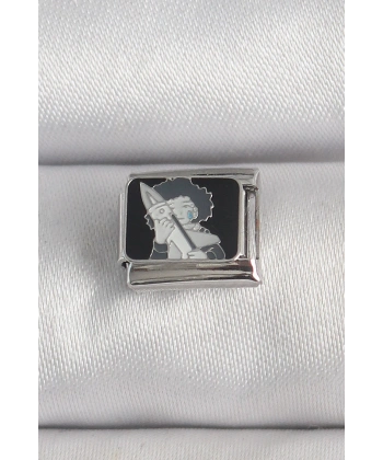 316L Çelik Gümüş Renk Siyah İşlemeli Portre Model Nomination Charm