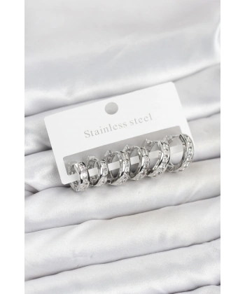 316L Çelik Gümüş Renk Su Yolu Halka Küpe Seti