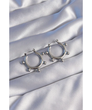 316L Çelik Gümüş Renk Topçuk Tasarımlı Oval Küpe