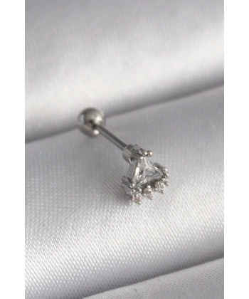 316L Çelik Gümüş Renk Üçgen Zirkon Taşlı Tragus Piercing