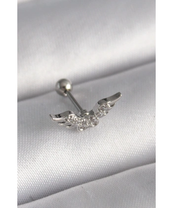 316L Çelik Gümüş Renk Zirkon Taş Detay Kanat Model Tragus Piercing