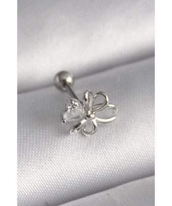 316L Çelik Gümüş Renk Zirkon Taş Detay Kurdele Model Tragus Piercing
