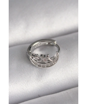 316L Çelik Gümüş Renk Zirkon Taşlı Ay Yıldız Model Tragus Piercing