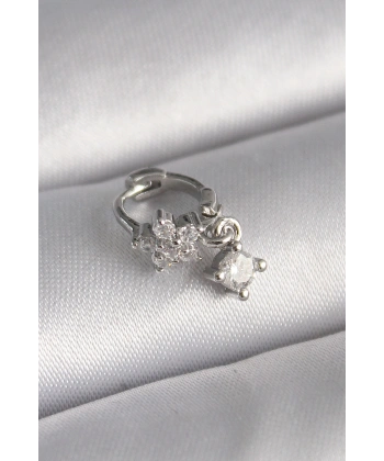316L Çelik Gümüş Renk Zirkon Taşlı Çiçek Model Sallantı Detay Tragus Piercing