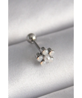 316L Çelik Gümüş Renk Zirkon Taşlı Çiçek Model Tragus Piercing