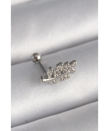 316L Çelik Gümüş Renk Zirkon Taşlı Dal Tragus Piercing