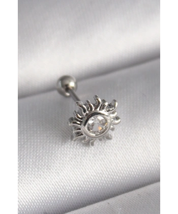316L Çelik Gümüş Renk Zirkon Taşlı Güneş Tragus Piercing