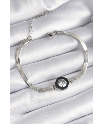 316L Çelik Gümüş Renk Zirkon Taşlı İtalyan Zincir Model Kadın Bileklik