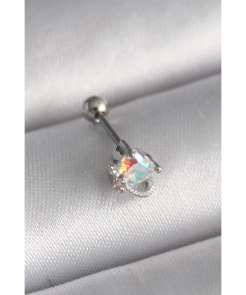 316L Çelik Gümüş Renk Zirkon Taşlı Kalp Tragus Piercing