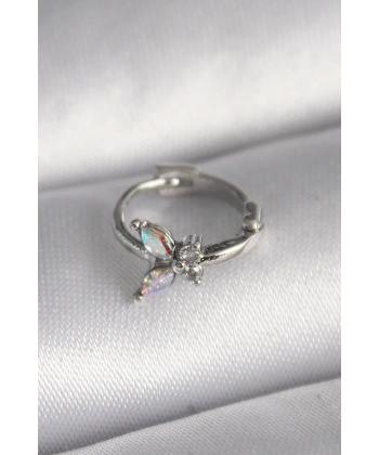 316L Çelik Gümüş Renk Zirkon Taşlı Kelebek Model Tragus Piercing