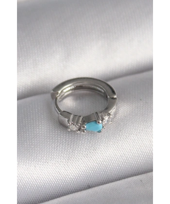 316L Çelik Gümüş Renk Zirkon Taşlı Mavi Boncuk Detay Tragus Piercing