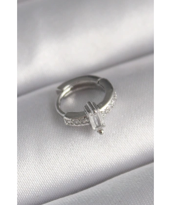 316L Çelik Gümüş Renk Zirkon Taşlı Tragus Piercing