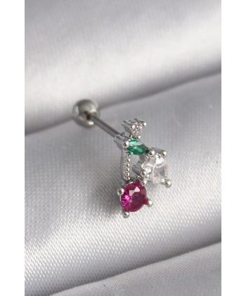 316L Çelik Gümüş Renk Zirkon Taşlı Tragus Piercing