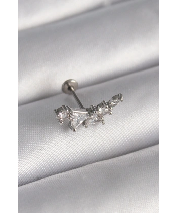316L Çelik Gümüş Renk Zirkon Taşlı Tragus Piercing