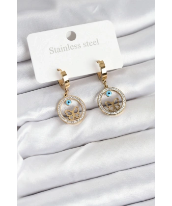 316L Çelik Halka Kelebek Kadın Küpe