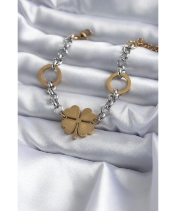316L Çelik Mix Renk Zincir Model Yonca Figür Kadın Bileklik