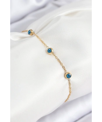 316L Çelik Nazar Boncuğu Model Gold Renk Kadın Bileklik