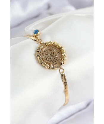 316L Çelik Nazar Boncuk Detaylı Hayat Ağacı Model İtalyan Zincir Gold Renk Kadın Bileklik