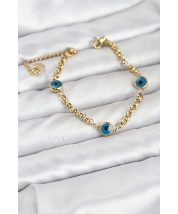 316L Çelik Nazar Model Gold Renk Kadın Bileklik