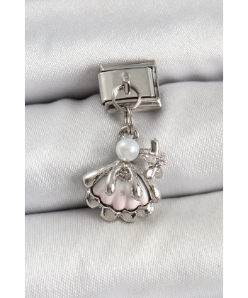 316L Çelik Sallantılı İnci Detaylı İstiridye Model Gümüş Renk Nomination Charm