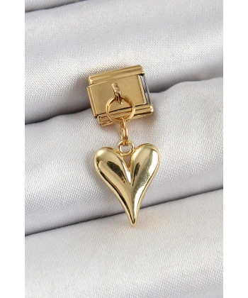 316L Çelik Sallantılı Kalp Model Gold Renk Nomination Charm