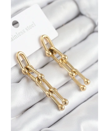 316L Çelik Sallantılı Tifany Model Gold Renk Kadın Küpe