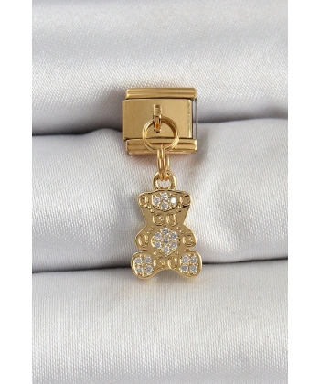 316L Çelik Sallantılı Zirkon Taşlı Ayıcık Model Gold Renk Nomination Charm