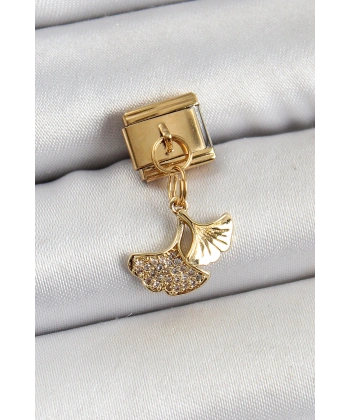 316L Çelik Sallantılı Zirkon Taşlı Balık Kuyruğu Model Gold Renk Nomination Charm