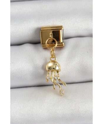 316L Çelik Sallantılı Zirkon Taşlı Deniz Anası Model Gold Renk Nomination Charm