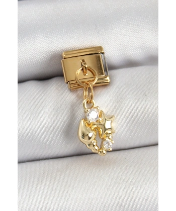 316L Çelik Sallantılı Zirkon Taşlı Deniz Kabuğu Ve Yıldız Model Gold Renk Nomination Charm
