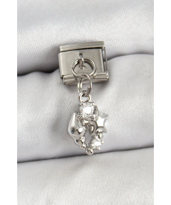 316L Çelik Sallantılı Zirkon Taşlı Deniz Kabuğu Ve Yıldız Model Gümüş Renk Nomination Charm