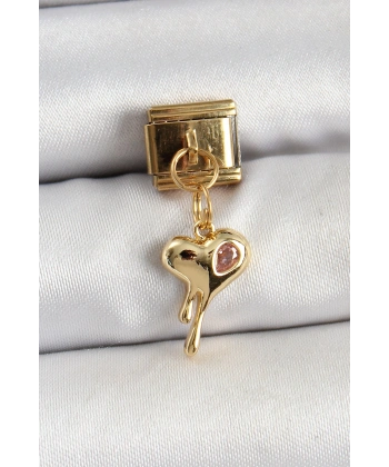 316L Çelik Sallantılı Zirkon Taşlı Eriyen Kalp Model Gold Renk Nomination Charm