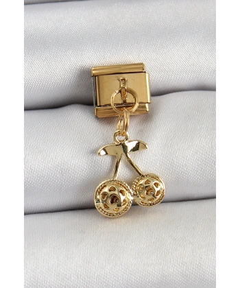 316L Çelik Sallantılı Zirkon Taşlı Fiyonk Model Gold Renk Nomination C316L Çelik Sallantılı Kiraz Model Gold Renk Nomination Charm