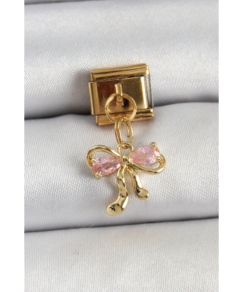 316L Çelik Sallantılı Zirkon Taşlı Fiyonk Model Gold Renk Nomination Charm