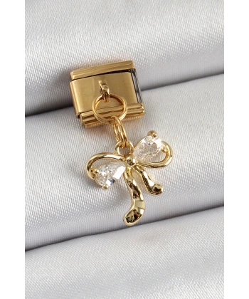 316L Çelik Sallantılı Zirkon Taşlı Fiyonk Model Gold Renk Nomination Charm