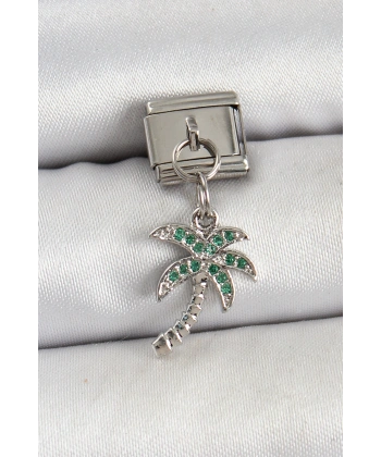 316L Çelik Sallantılı Zirkon Taşlı Palmiye Ağacı Model Gümüş Renk Nomination Charm