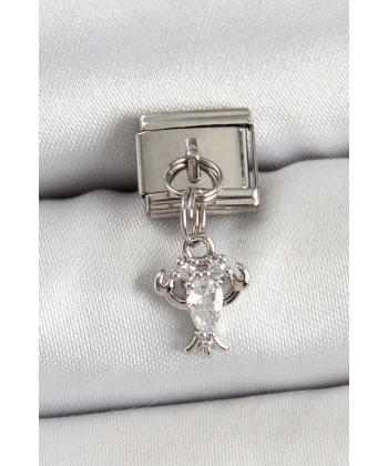 316L Çelik Sallantılı Zirkon Taşlı Yengeç Model Gümüş Renk Nomination Charm