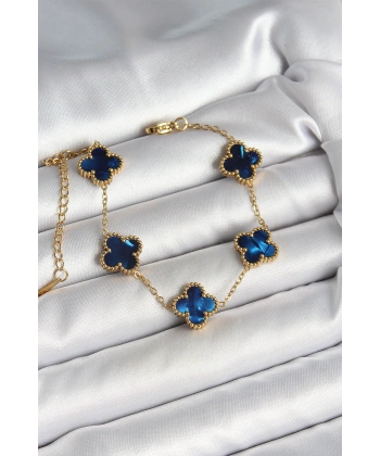316L Çelik Sedefli Lacivert Gold Renk Yonca Kadın Bileklik