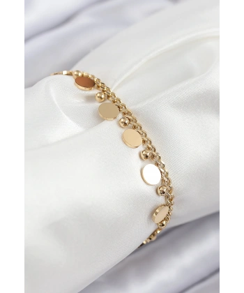 316L Çelik Sıralı Pul Model Gold Renk Kadın Bileklik