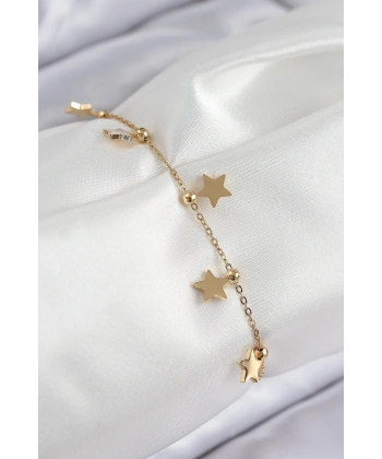 316L Çelik Sıralı Yıldız Model Gold Renk Kadın Bileklik