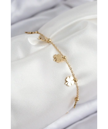 316L Çelik Sıralı Yonca Model Gold Renk Kadın Bileklik