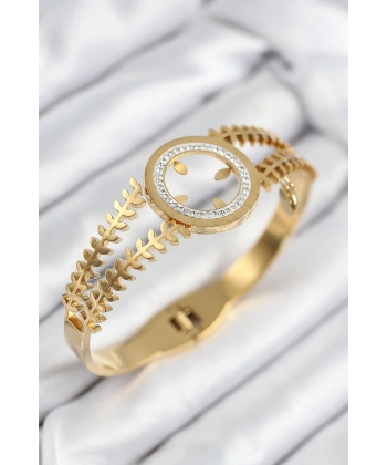 316L Çelik Zirkon Taşlı Çeyrek Takılabilir Gold Renk Kelepçe