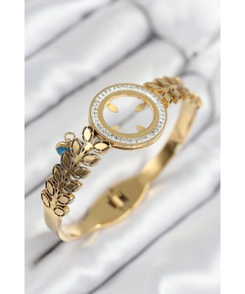 316L Çelik Zirkon Taşlı Çeyrek Takılabilir Gold Renk Kelepçe