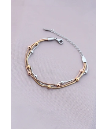 316L Kararmaz Çelik Gümüş Renk Top Zincirli Kadın Bileklik