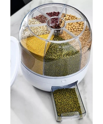 360° Dönebilen Kuru Gıda Ve Bakliyat Organizeri 6 Bölmeli Hava Geçirmez Saklama Kabı 6 lt