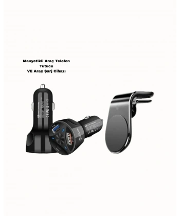 360° Döner Telefon Tutucu ve 55W Hızlı Araç Şarj Aksesuar Seti