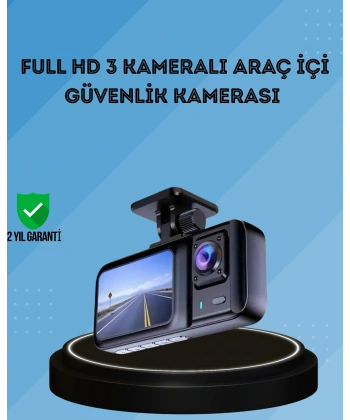 360° Kapsama Sahip Full HD Araç Kamerası 3’lü Kayıt Gece Görüşlü DashCam