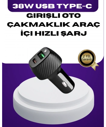 38W Çift Çıkışlı Araç Şarj Cihazı – Type-C ve USB PD Destekli
