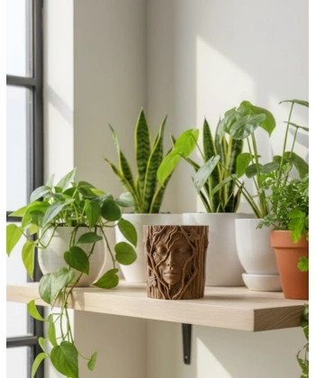 3D Ağaç Gövdesi Formlu Yüz Figürlü Dekoratif Saksı Sanatsal Tasarım Vazo