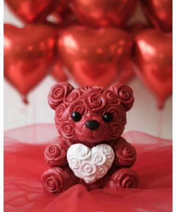 3D Baskı Kalpli Ayıcık 10cm Romantik Masaüstü Dekor